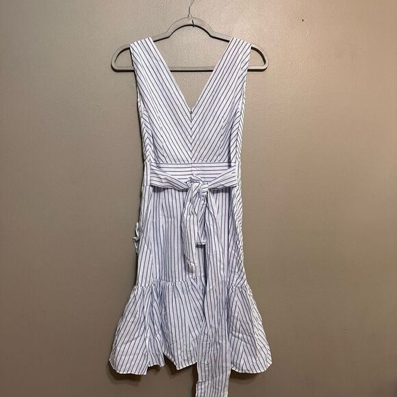 Rebecca Taylor Women's Sleeveless Stripe Wrap Dress linen blend - Picture 4 of 10